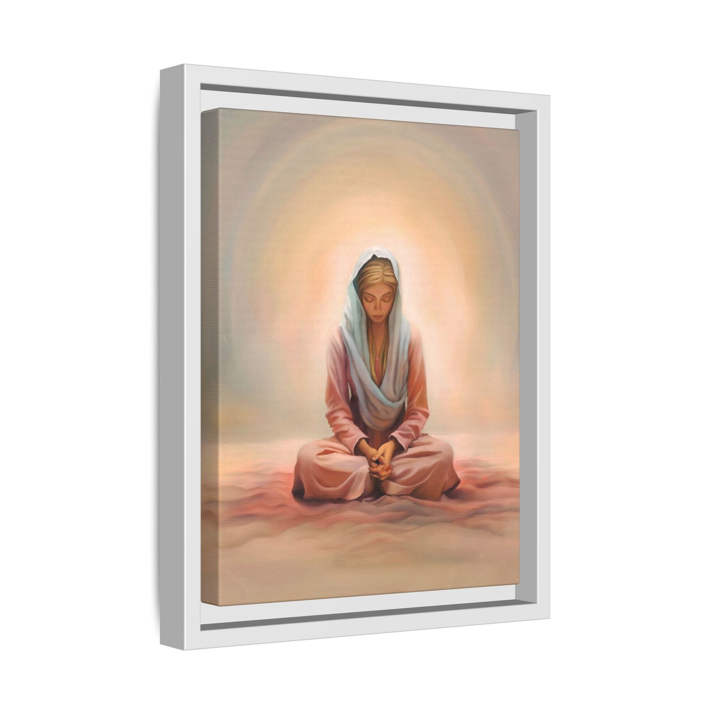 Stillness Framed Canvas Wall Art, Serene Meditation Decor, Spiritual Mindfulness Gift, Tranquil Room Accent, Woman Religious Art