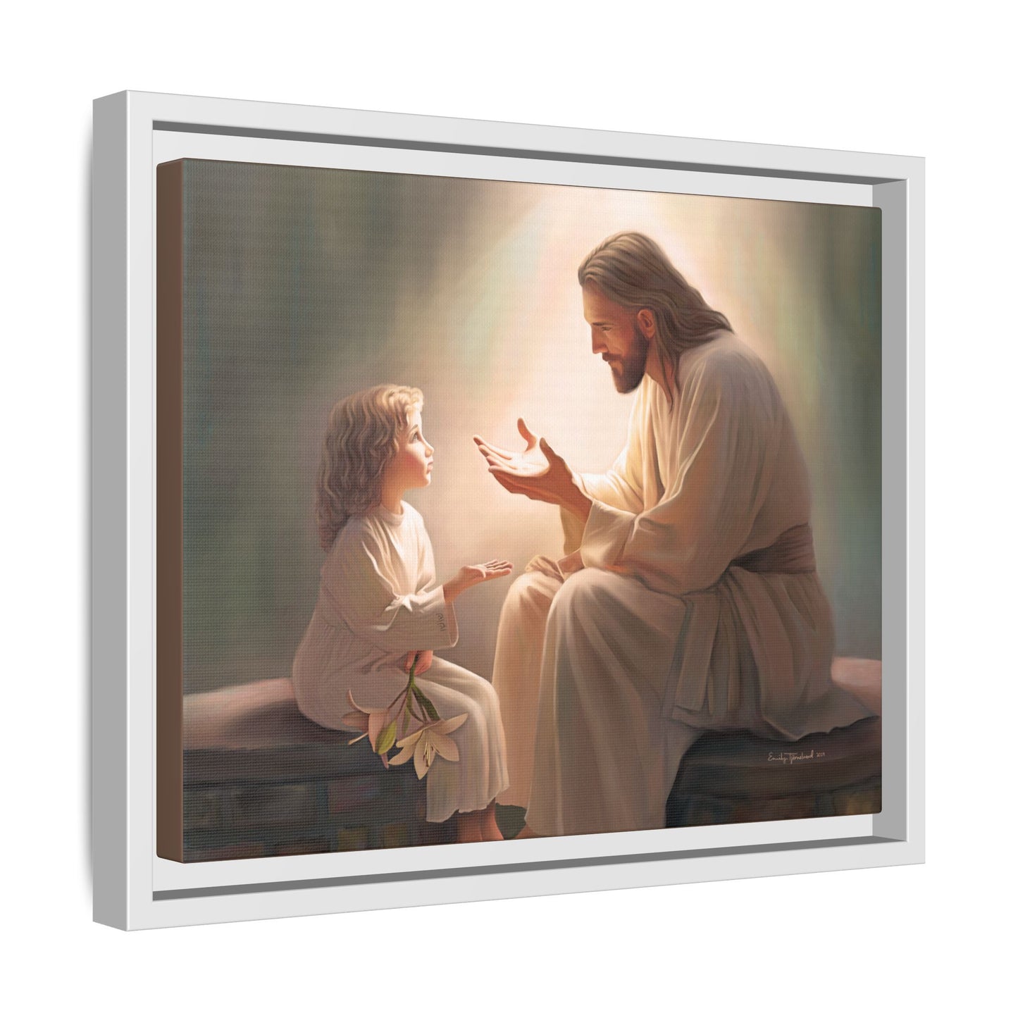 We are His Children, Fine Art Framed Canvas Print, Picture of Jesus, Jesus with a Child, Christian Gift, Christian Art, Jesus Christ Art with Child