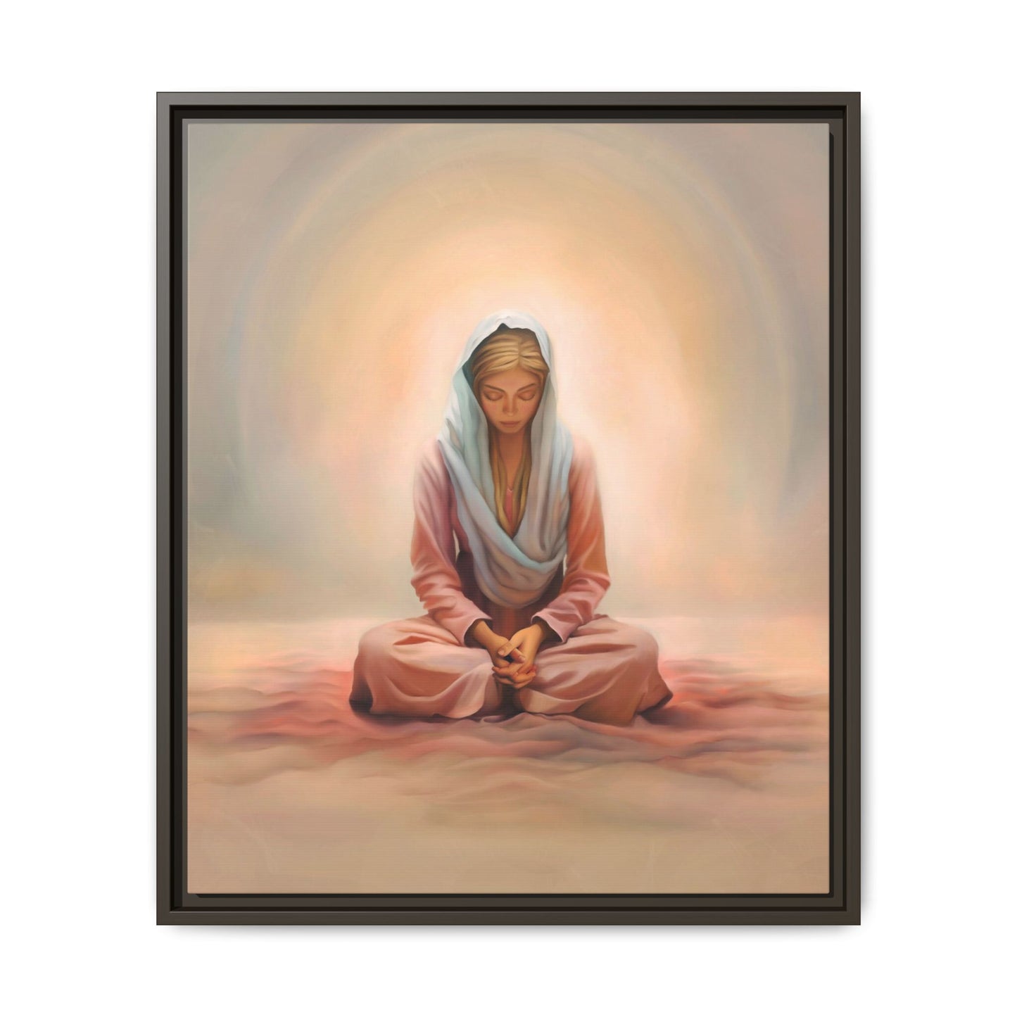 Stillness Framed Canvas Wall Art, Serene Meditation Decor, Spiritual Mindfulness Gift, Tranquil Room Accent, Woman Religious Art