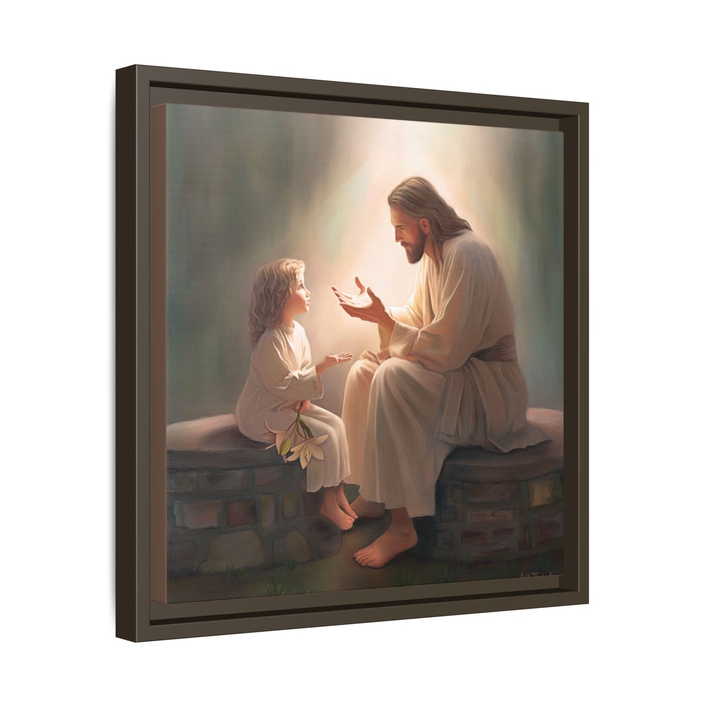 We are His Children, Fine Art Framed Canvas Print, Picture of Jesus, Jesus with a Child, Christian Gift, Christian Art, Jesus Christ Art with Child