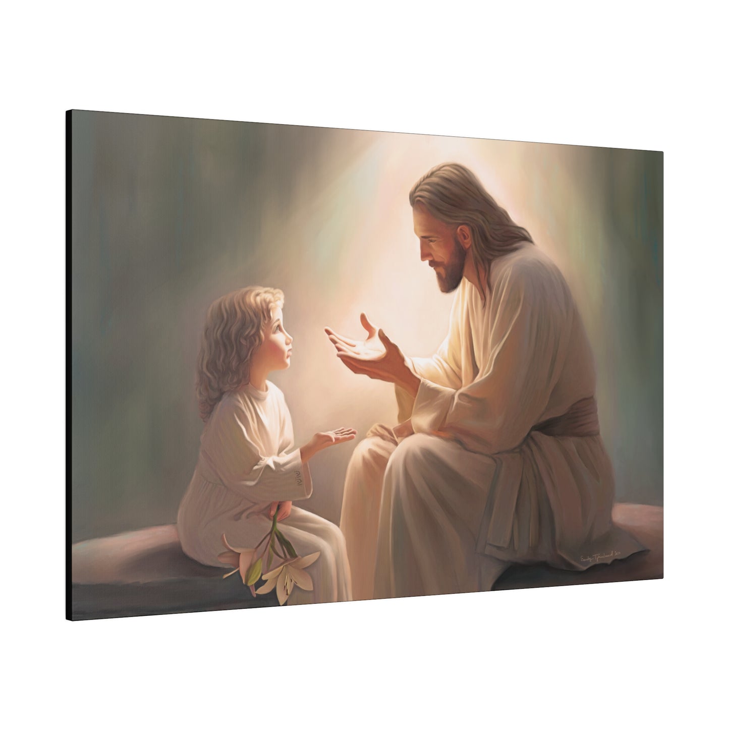 You Are The Light, fine art canvas print, Christian artwork, Jesus with a child, Jesus Christ with a little girl, Consider The Lillies