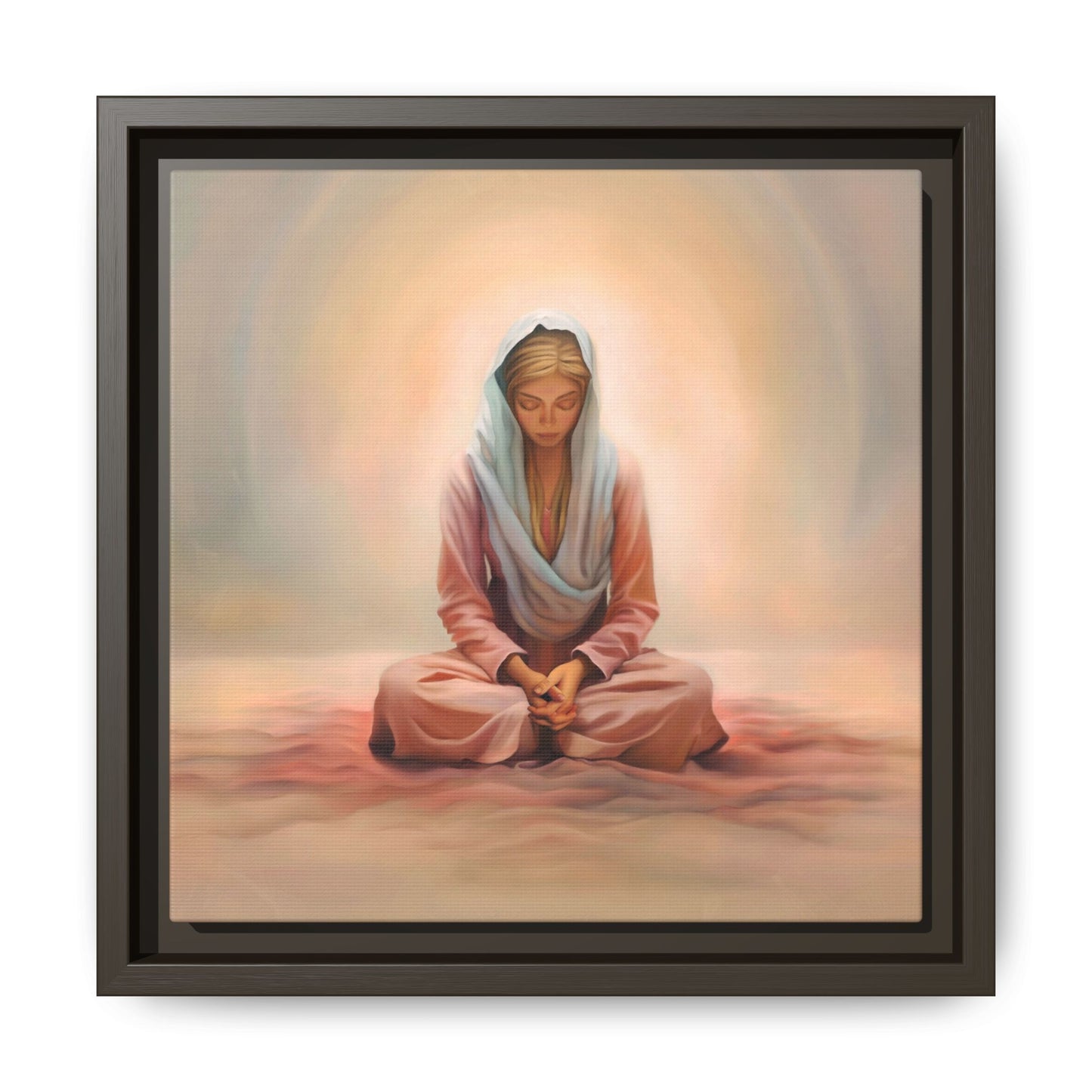 Stillness Framed Canvas Wall Art, Serene Meditation Decor, Spiritual Mindfulness Gift, Tranquil Room Accent, Woman Religious Art