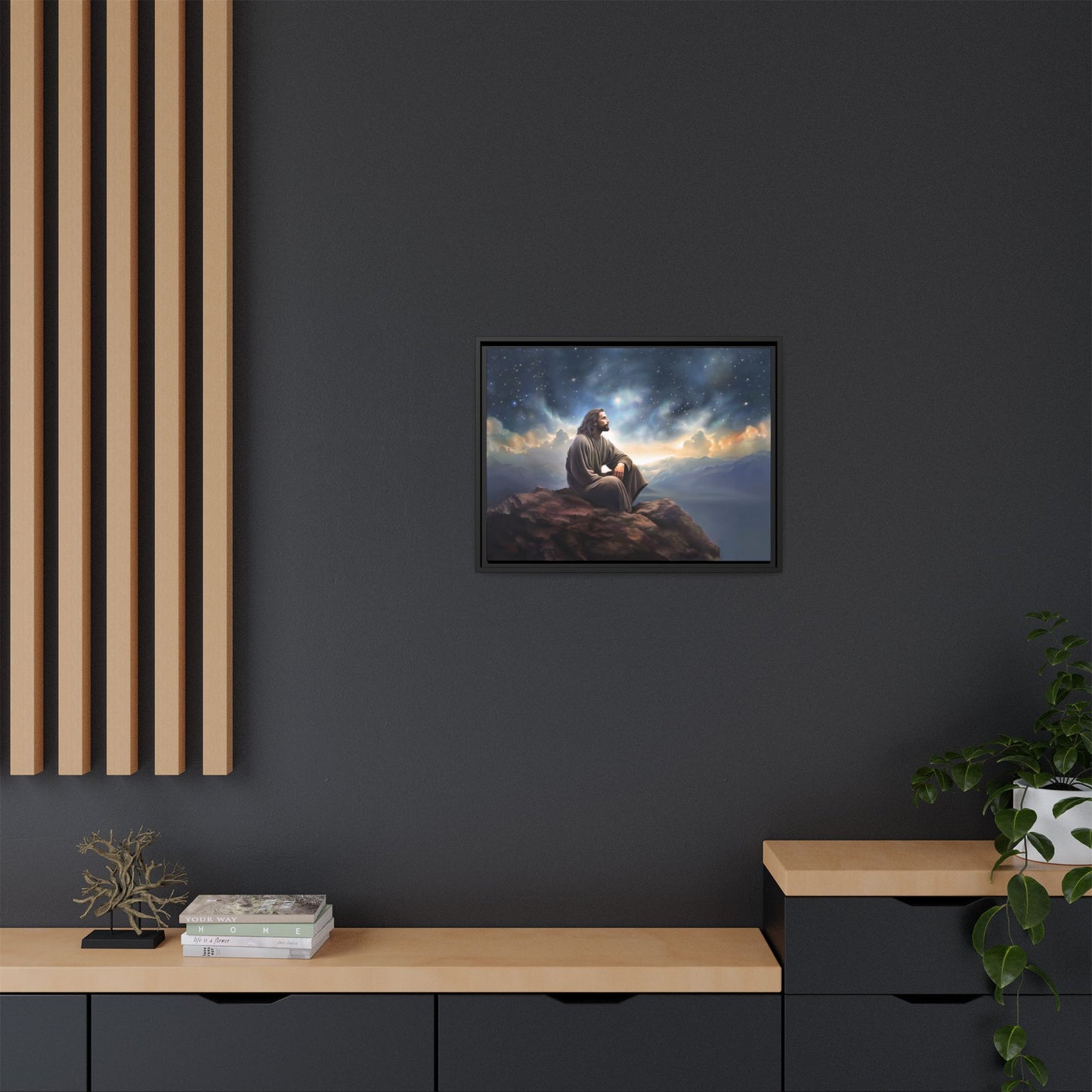 Jesus with The Stars, Canvas Print Art Framed, Jesus Christ Handmade Artwork, Deep Meditative Christian Gift