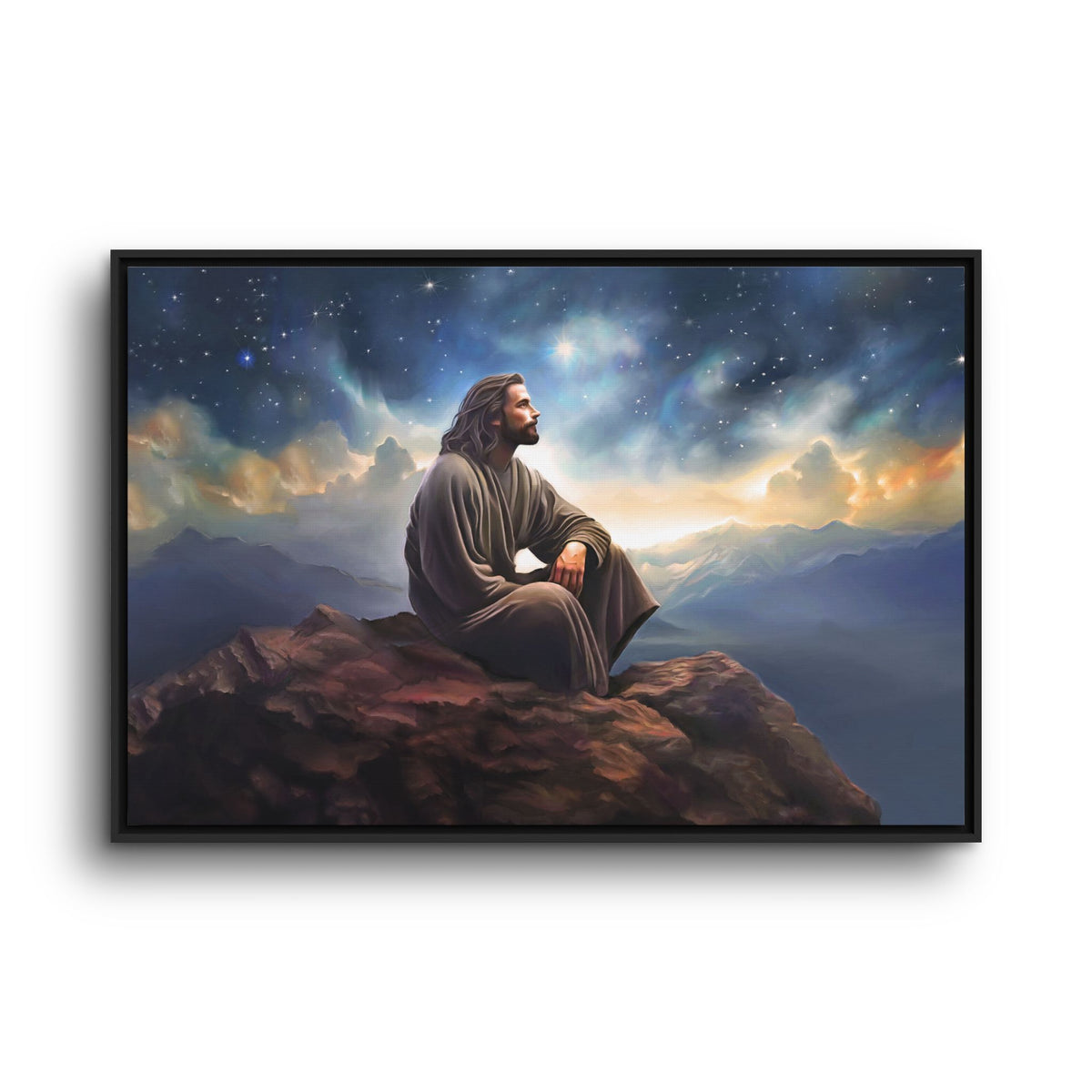 Jesus with The Stars, Canvas Print Art Framed, Jesus Christ Handmade Artwork, Deep Meditative Christian Gift