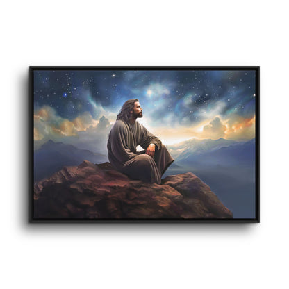 Jesus with The Stars, Canvas Print Art Framed, Jesus Christ Handmade Artwork, Deep Meditative Christian Gift