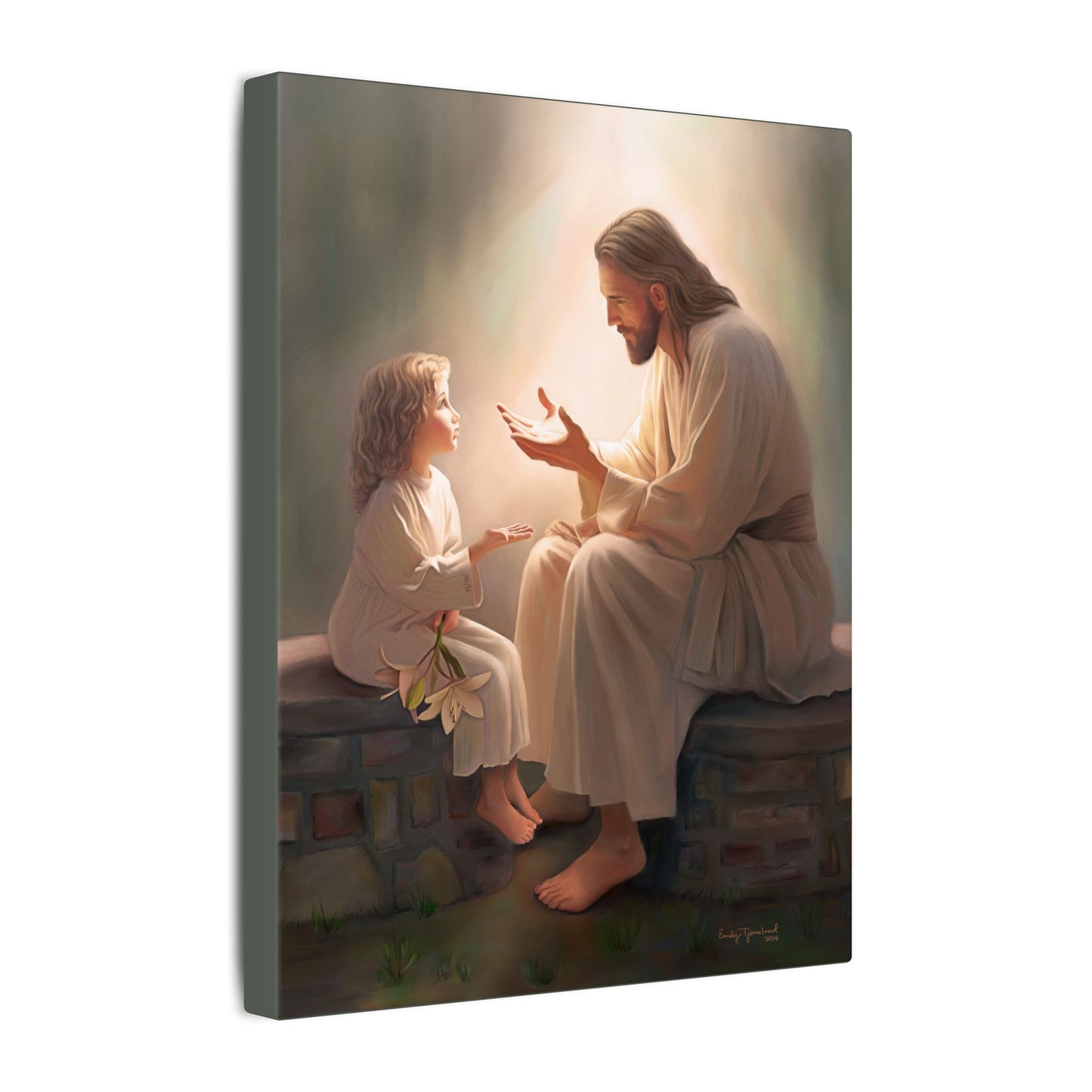 You Are The Light, fine art canvas print, Christian artwork, Jesus with a child, Jesus Christ with a little girl, Consider The Lillies
