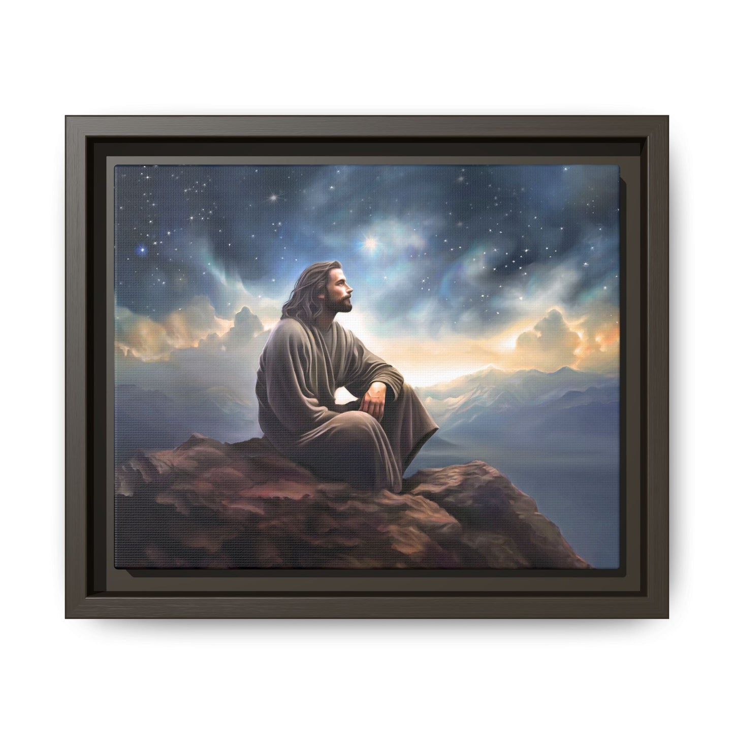 Jesus with The Stars, Canvas Print Art Framed, Jesus Christ Handmade Artwork, Deep Meditative Christian Gift