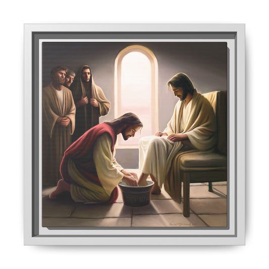 Jesus Washing Feet, Framed Canvas Print Art, Christ Washing Disciple's Feet, Christian Gift, Jesus Christ Serving Others, many sizes available