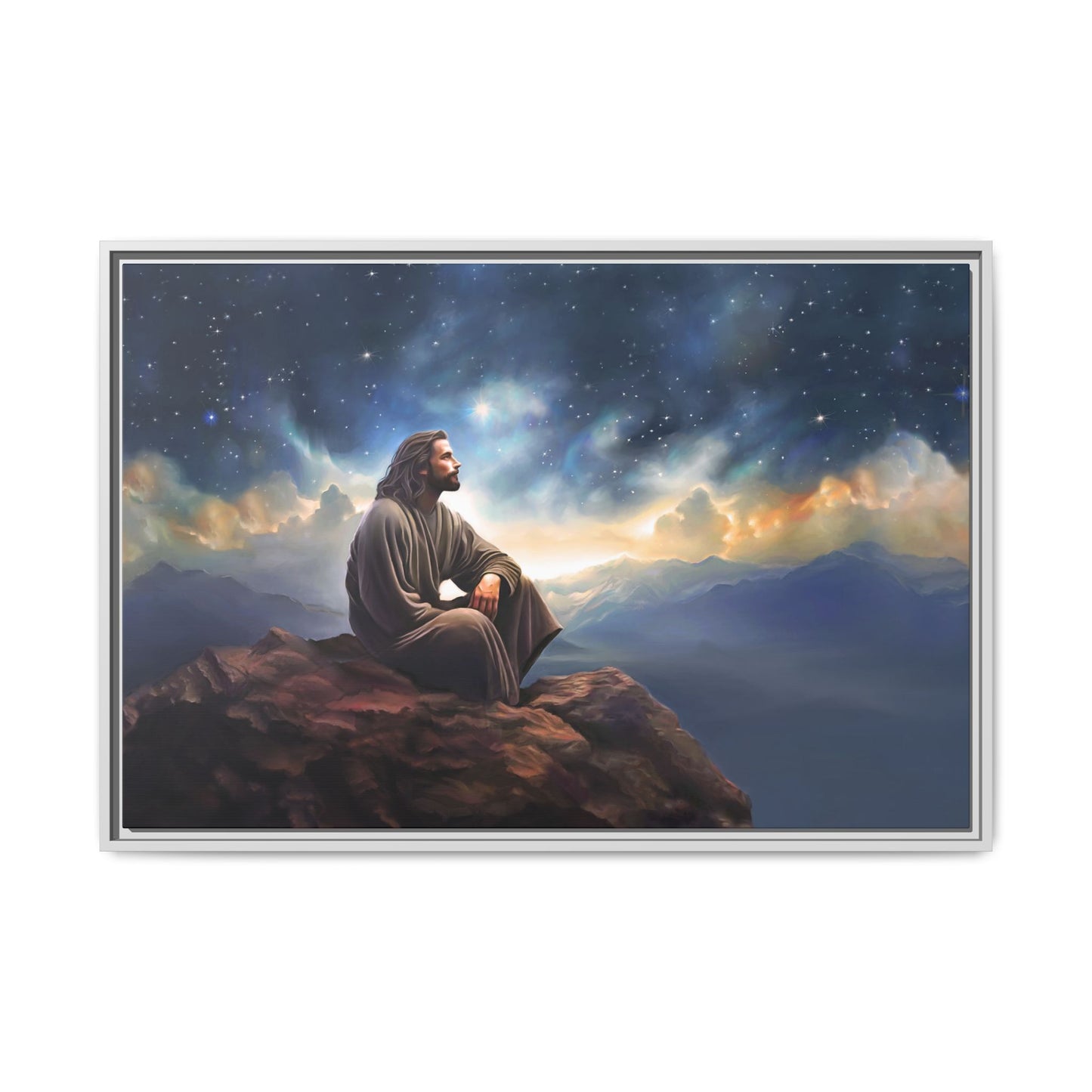 Jesus With The Stars, Framed Fine Art Canvas Print of Handmade Art, many sizes, Christian Art, Christian Gifts