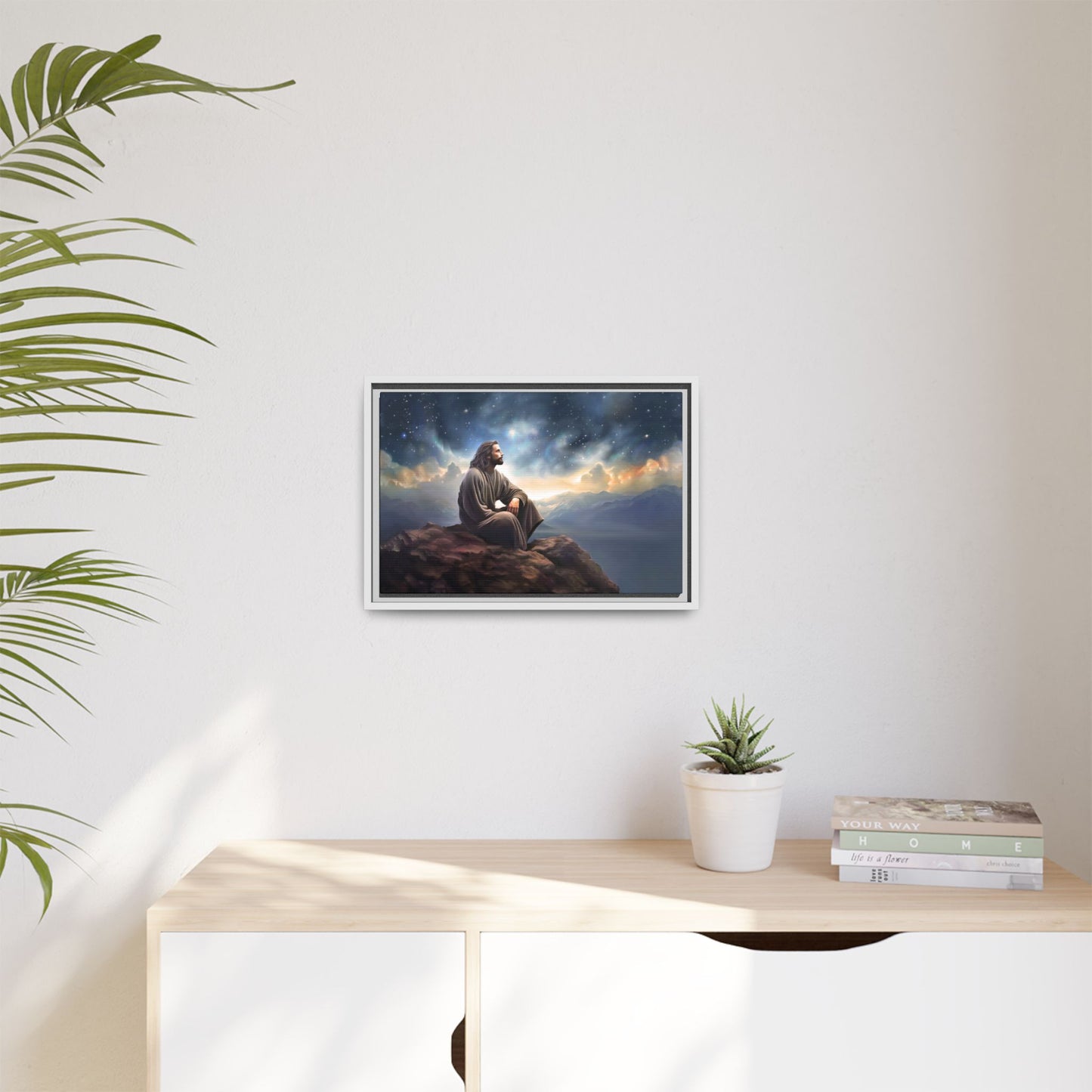 Jesus with The Stars, Canvas Print Art Framed, Jesus Christ Handmade Artwork, Deep Meditative Christian Gift