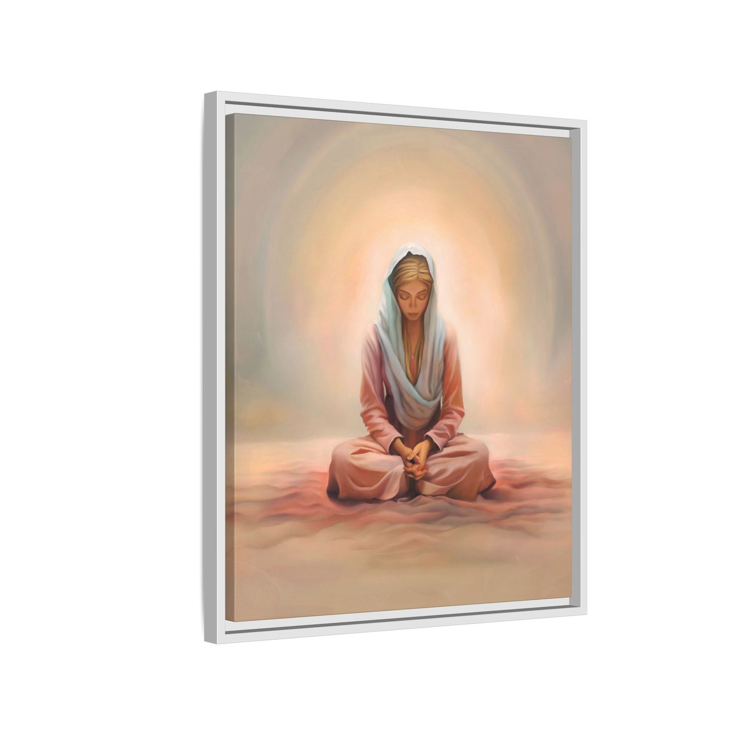 Stillness Framed Canvas Wall Art, Serene Meditation Decor, Spiritual Mindfulness Gift, Tranquil Room Accent, Woman Religious Art