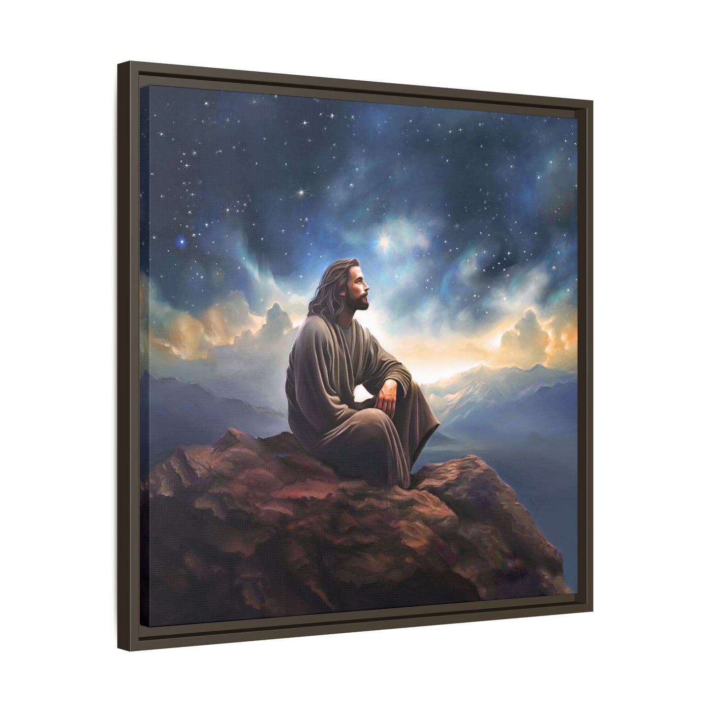 Jesus With The Stars, Framed Fine Art Canvas Print of Handmade Art, many sizes, Christian Art, Christian Gifts