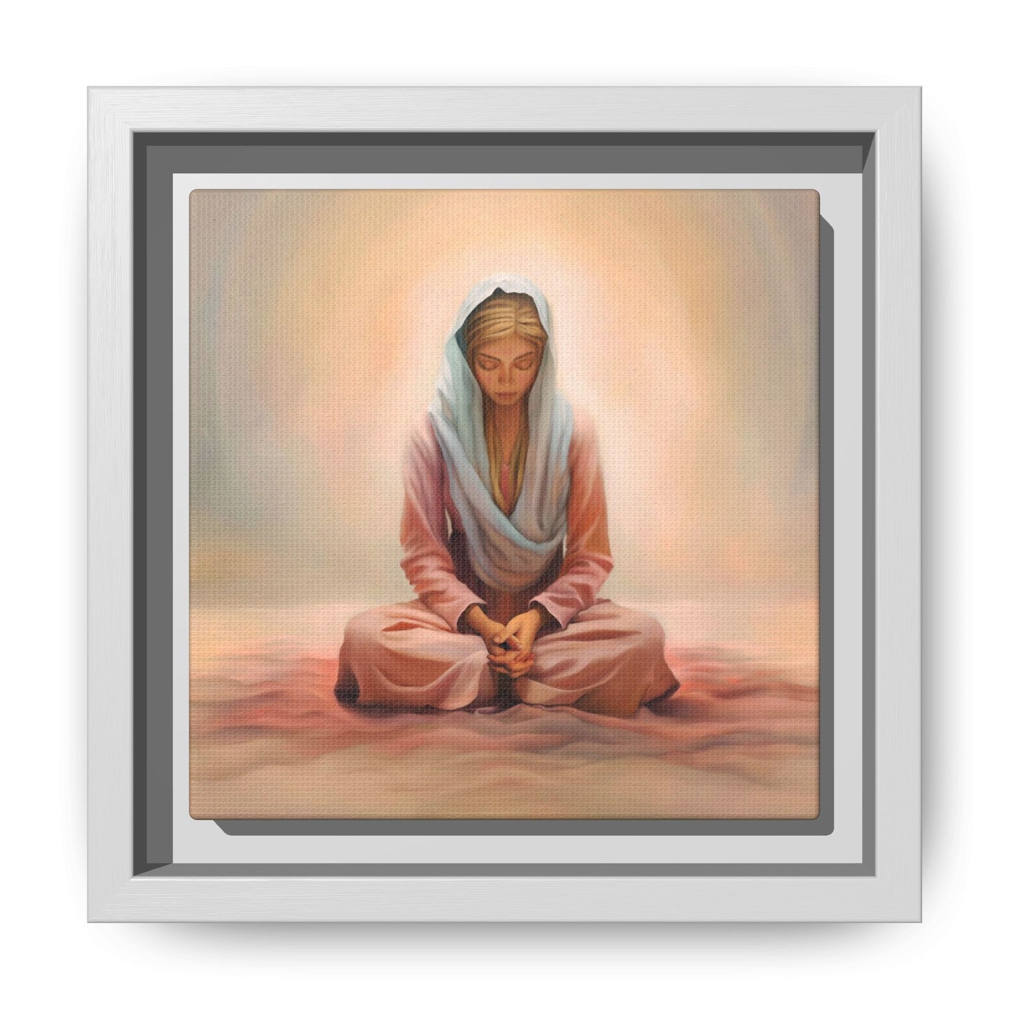 Stillness Framed Canvas Wall Art, Serene Meditation Decor, Spiritual Mindfulness Gift, Tranquil Room Accent, Woman Religious Art