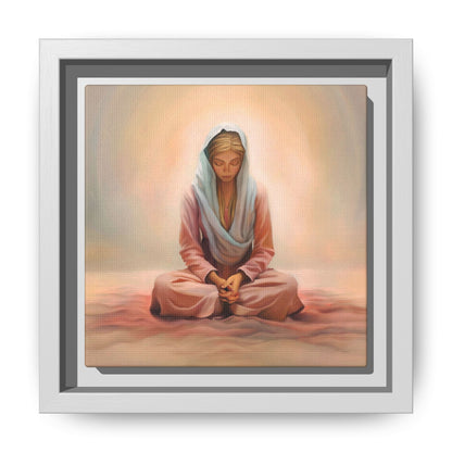 Stillness Framed Canvas Wall Art, Serene Meditation Decor, Spiritual Mindfulness Gift, Tranquil Room Accent, Woman Religious Art