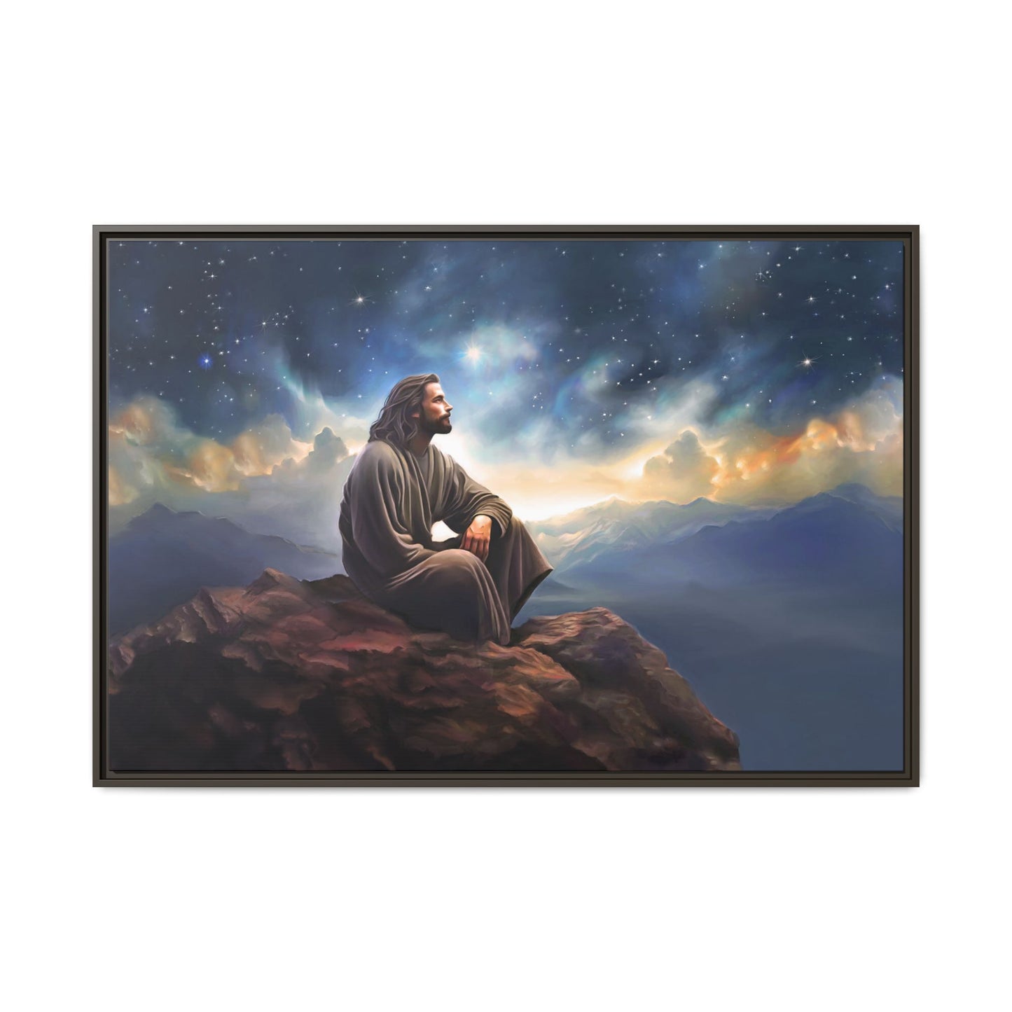 Jesus with The Stars, Canvas Print Art Framed, Jesus Christ Handmade Artwork, Deep Meditative Christian Gift