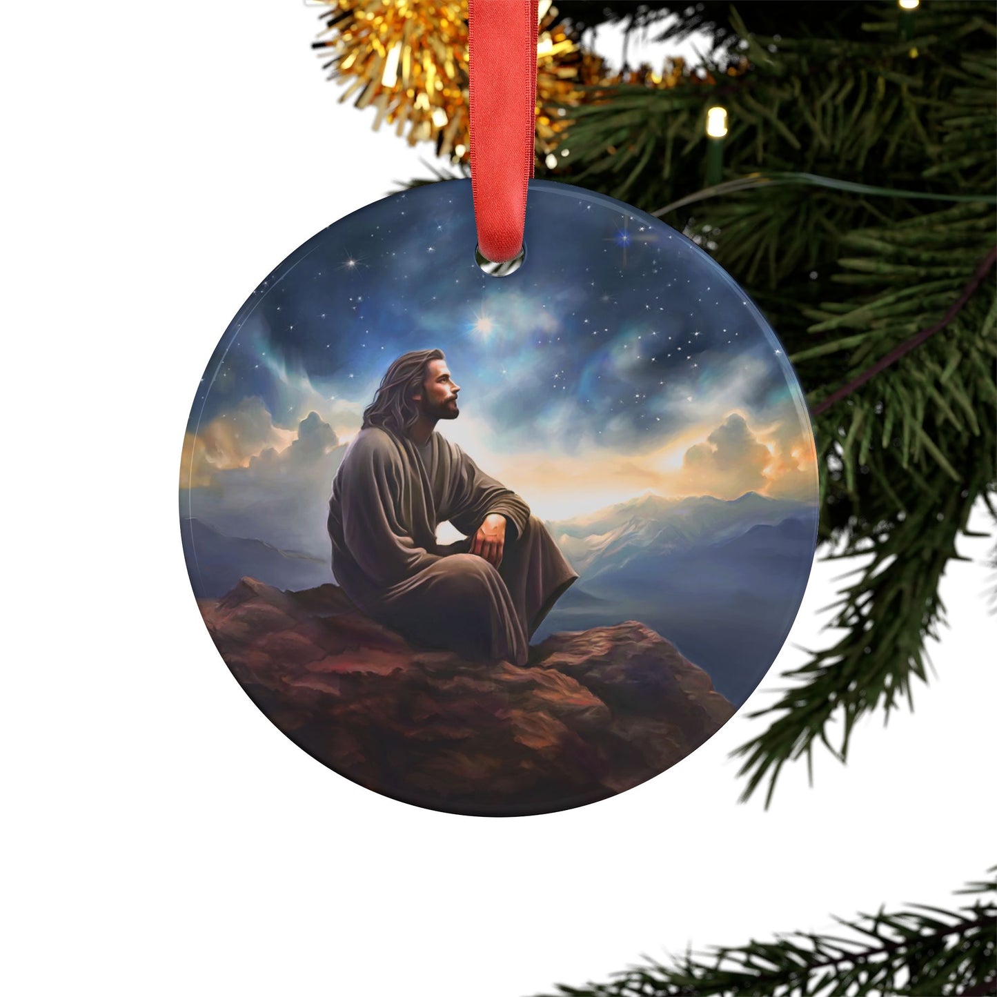 Jesus With The Stars, Christmas Ornament, Christian Ornament with Ribbon