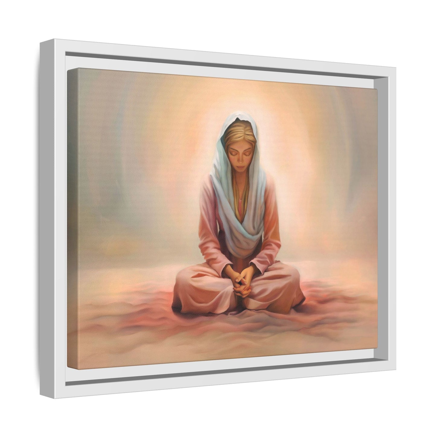 Stillness Framed Canvas Wall Art, Serene Meditation Decor, Spiritual Mindfulness Gift, Tranquil Room Accent, Woman Religious Art
