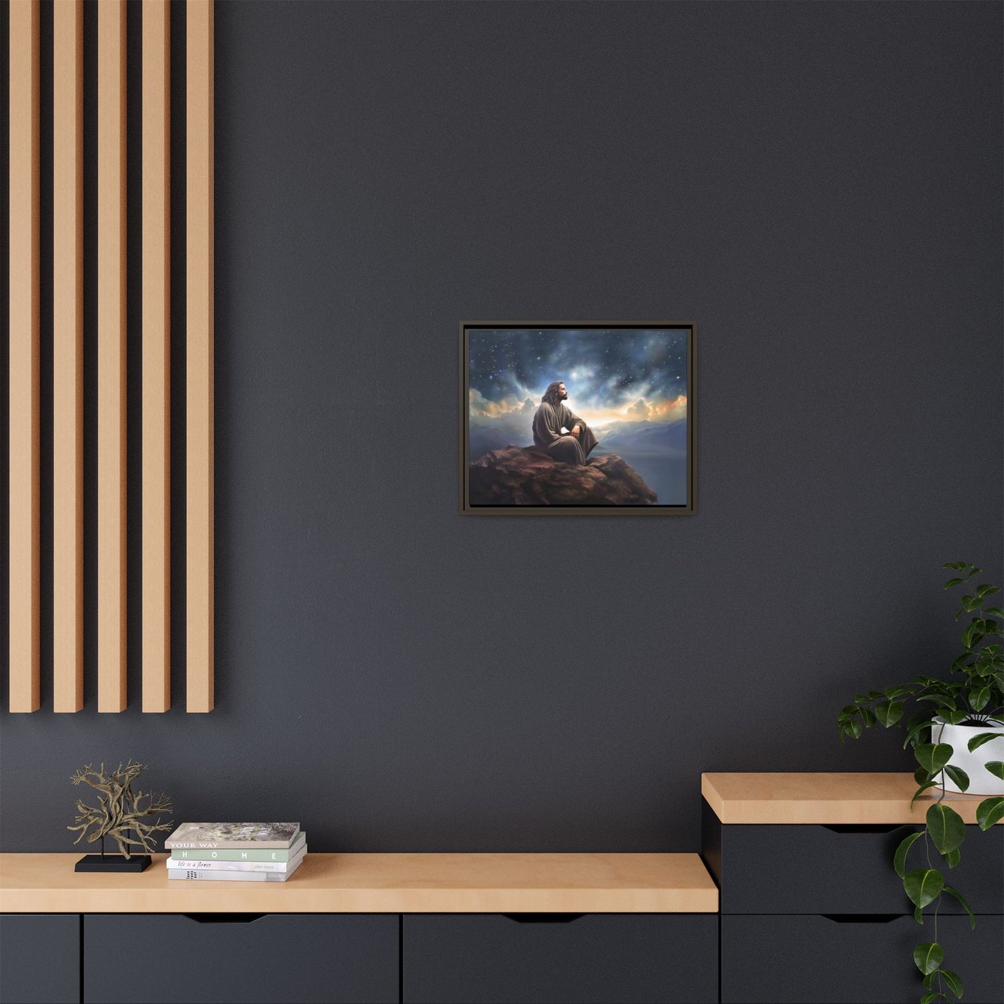 Jesus with The Stars, Canvas Print Art Framed, Jesus Christ Handmade Artwork, Deep Meditative Christian Gift