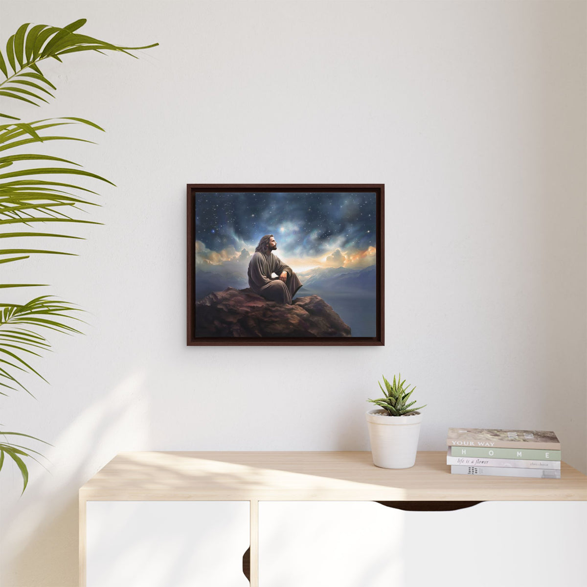 Jesus with The Stars, Canvas Print Art Framed, Jesus Christ Handmade Artwork, Deep Meditative Christian Gift