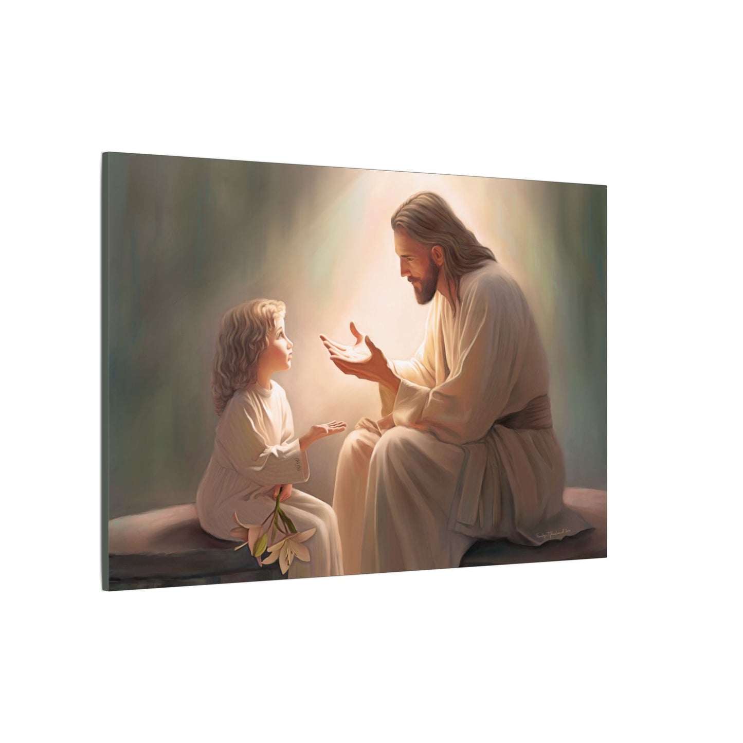 You Are The Light, fine art canvas print, Christian artwork, Jesus with a child, Jesus Christ with a little girl, Consider The Lillies