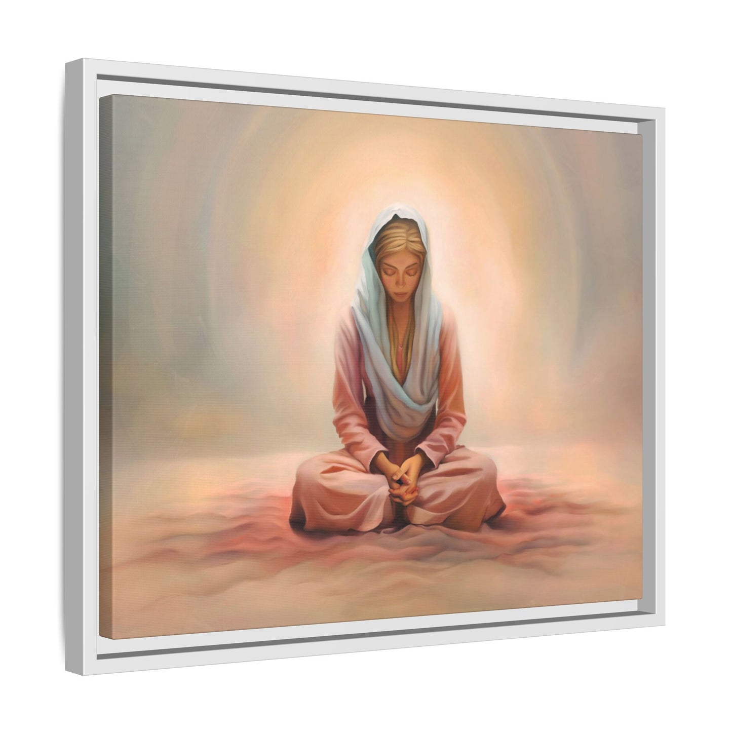 Stillness Framed Canvas Wall Art, Serene Meditation Decor, Spiritual Mindfulness Gift, Tranquil Room Accent, Woman Religious Art