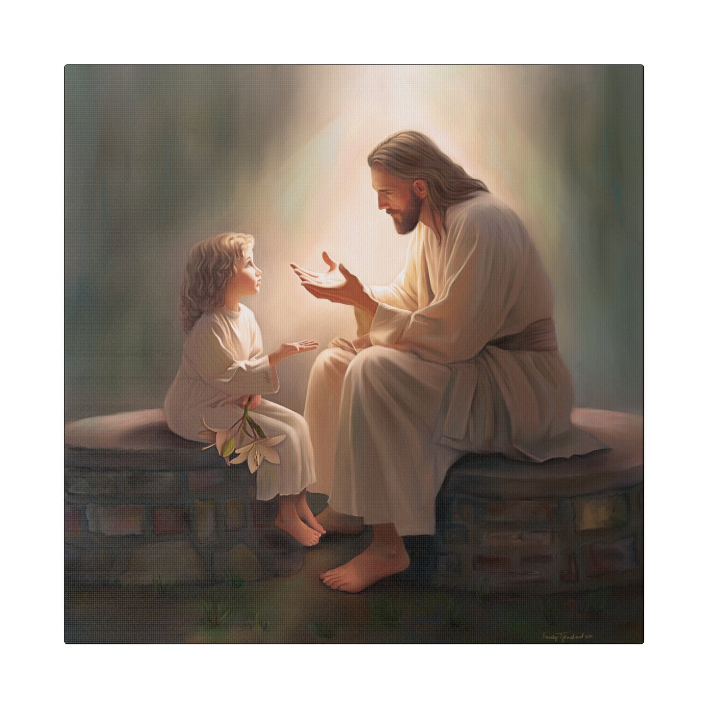 You Are The Light, fine art canvas print, Christian artwork, Jesus with a child, Jesus Christ with a little girl, Consider The Lillies