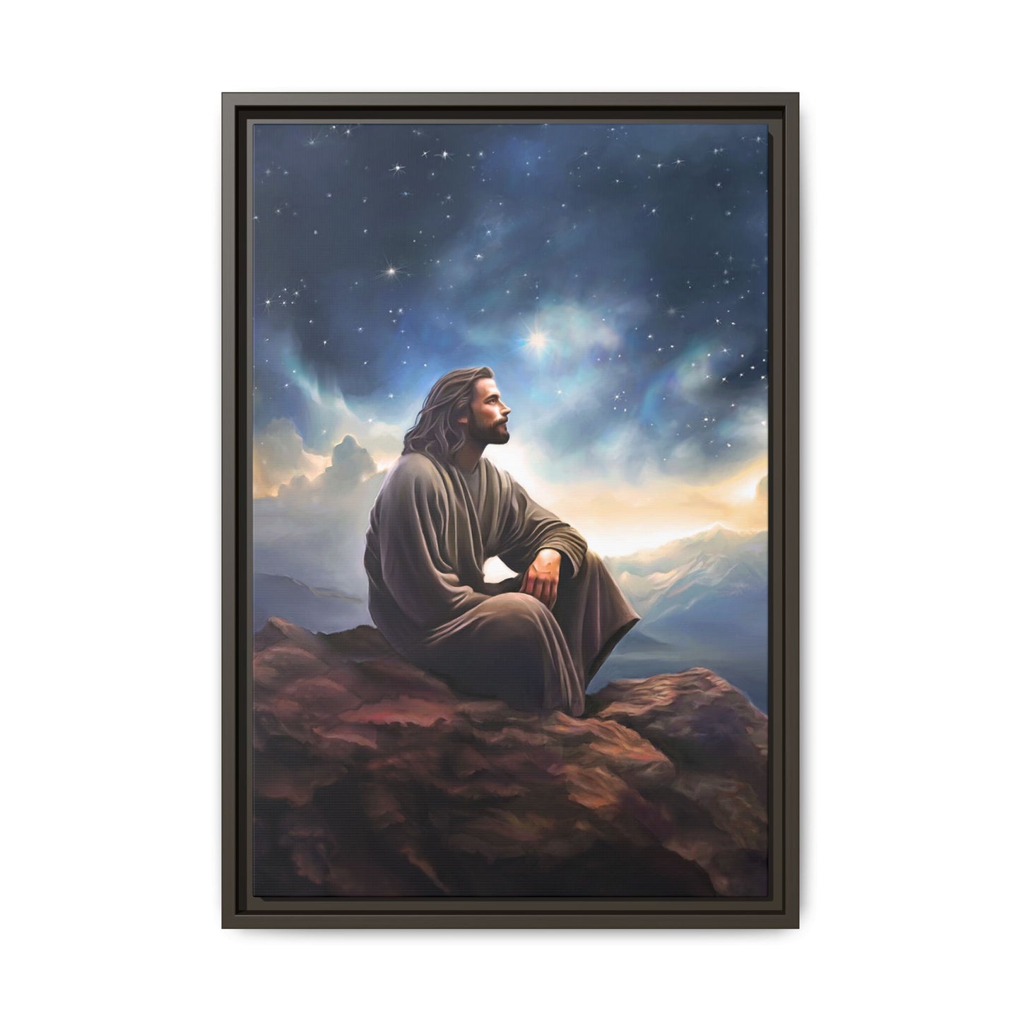 Jesus With The Stars, Framed Fine Art Canvas Print of Handmade Art, many sizes, Christian Art, Christian Gifts