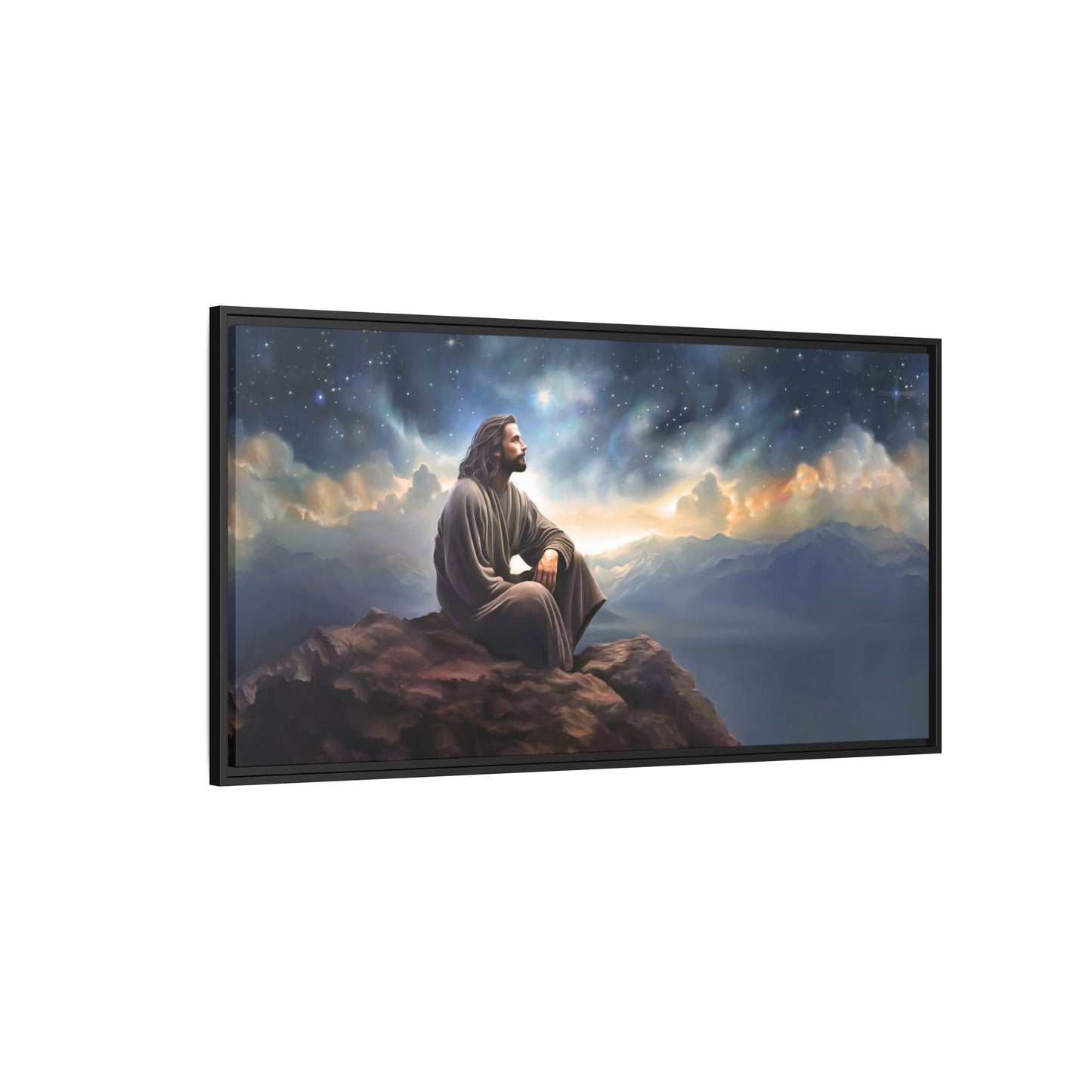 Jesus with The Stars, Canvas Print Art Framed, Jesus Christ Handmade Artwork, Deep Meditative Christian Gift