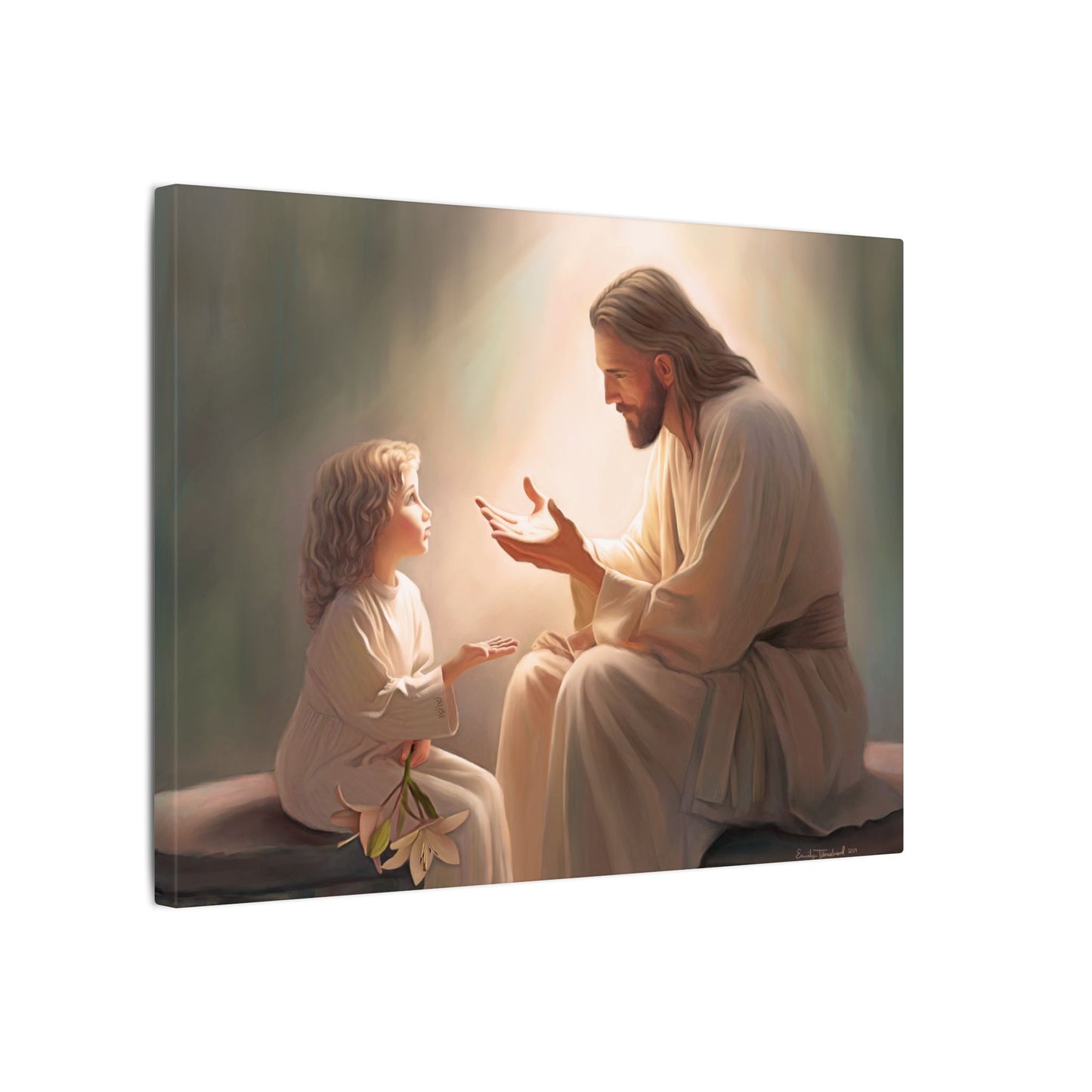 You Are The Light, fine art canvas print, Christian artwork, Jesus with a child, Jesus Christ with a little girl, Consider The Lillies