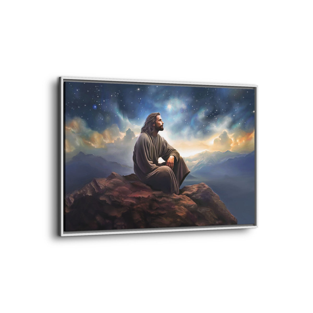 Jesus with The Stars, Canvas Print Art Framed, Jesus Christ Handmade Artwork, Deep Meditative Christian Gift