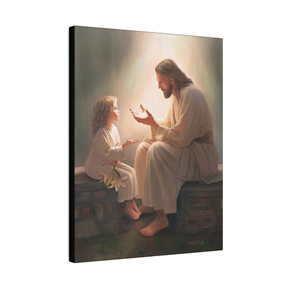 You Are The Light, fine art canvas print, Christian artwork, Jesus with a child, Jesus Christ with a little girl, Consider The Lillies