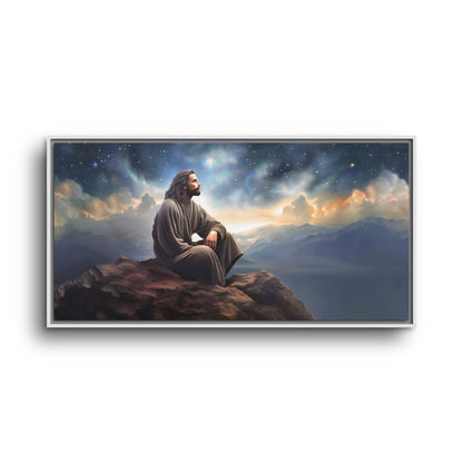 Jesus with The Stars, Canvas Print Art Framed, Jesus Christ Handmade Artwork, Deep Meditative Christian Gift