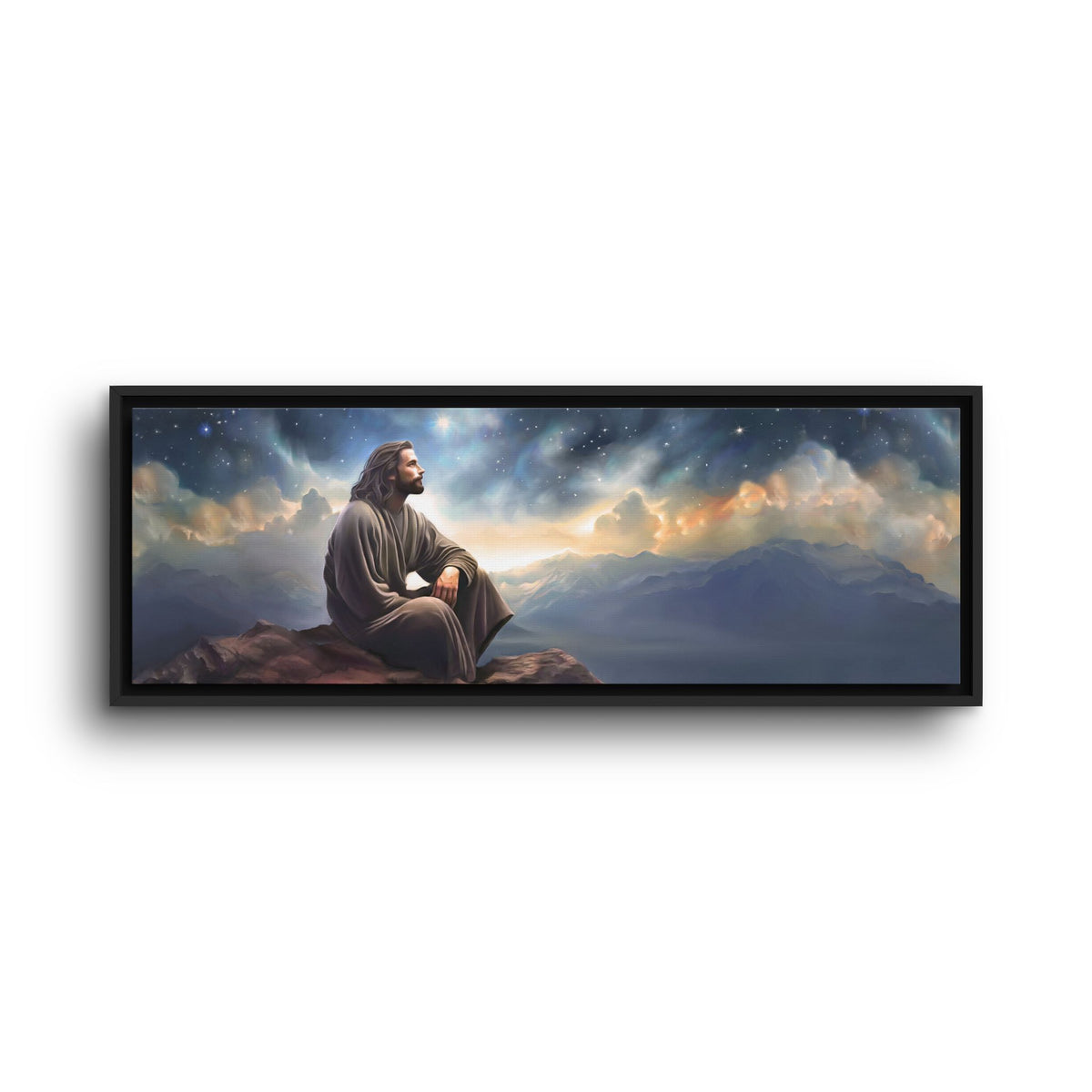 Jesus with The Stars, Canvas Print Art Framed, Jesus Christ Handmade Artwork, Deep Meditative Christian Gift