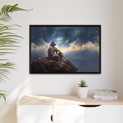 Jesus with The Stars, Canvas Print Art Framed, Jesus Christ Handmade Artwork, Deep Meditative Christian Gift