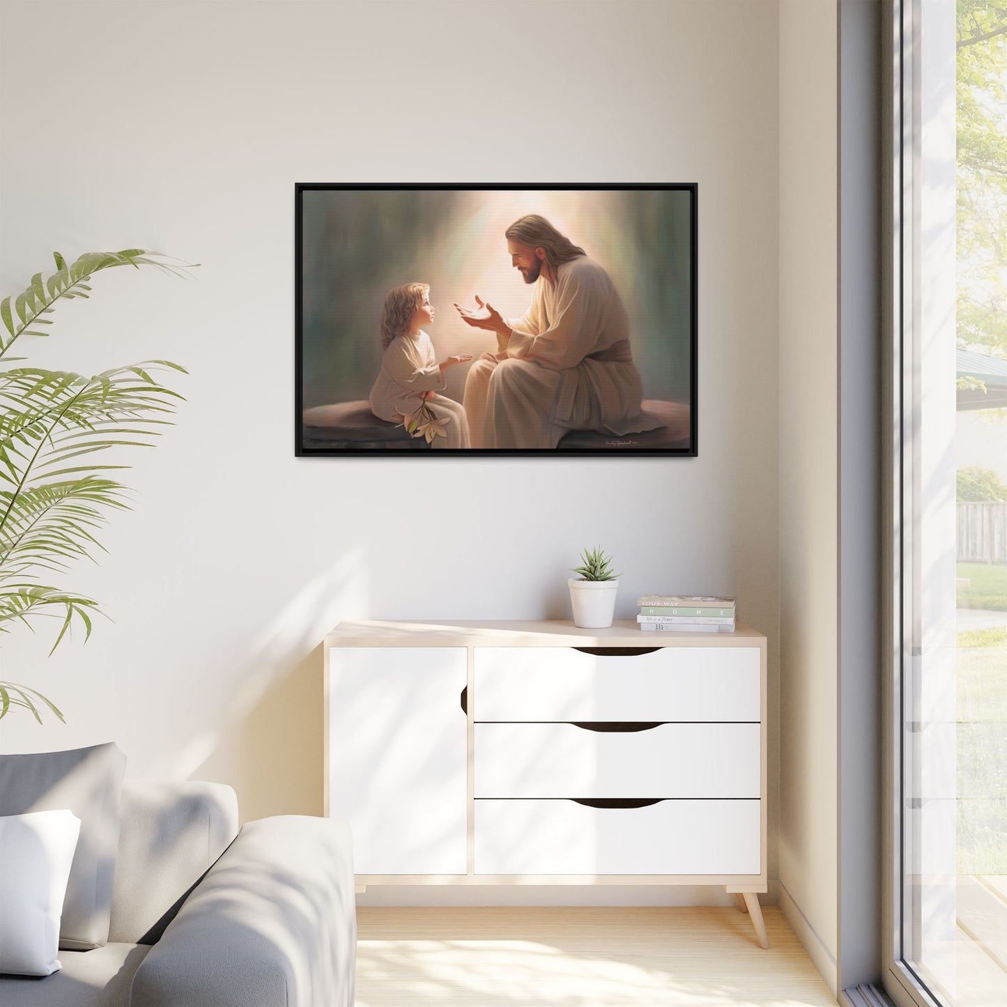 You Are The Light Fine Art Canvas Print, Framed, Picture of Jesus, Christian Gift, Christian Art, Jesus Christ Art with Child, Framed