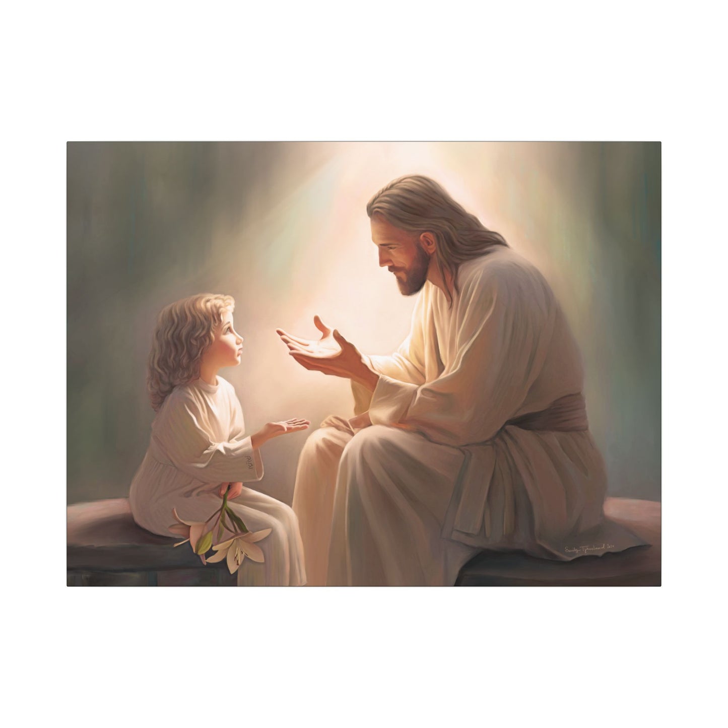 You Are The Light, fine art canvas print, Christian artwork, Jesus with a child, Jesus Christ with a little girl, Consider The Lillies