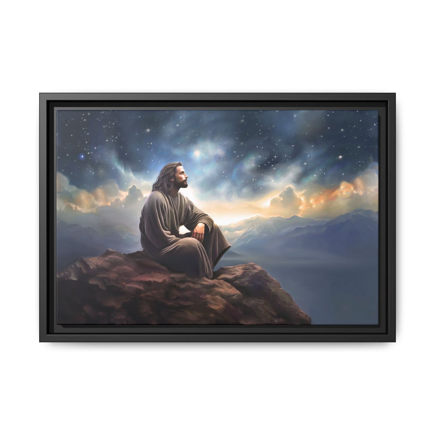 Jesus with The Stars, Canvas Print Art Framed, Jesus Christ Handmade Artwork, Deep Meditative Christian Gift