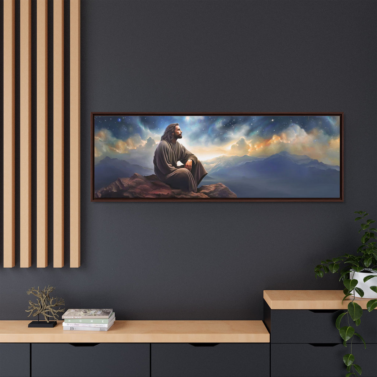 Jesus with The Stars, Canvas Print Art Framed, Jesus Christ Handmade Artwork, Deep Meditative Christian Gift