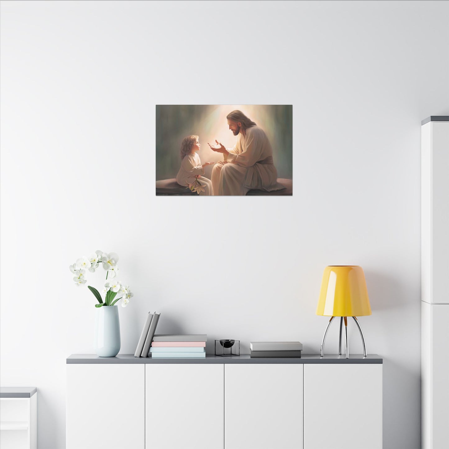 You Are The Light, fine art canvas print, Christian artwork, Jesus with a child, Jesus Christ with a little girl, Consider The Lillies