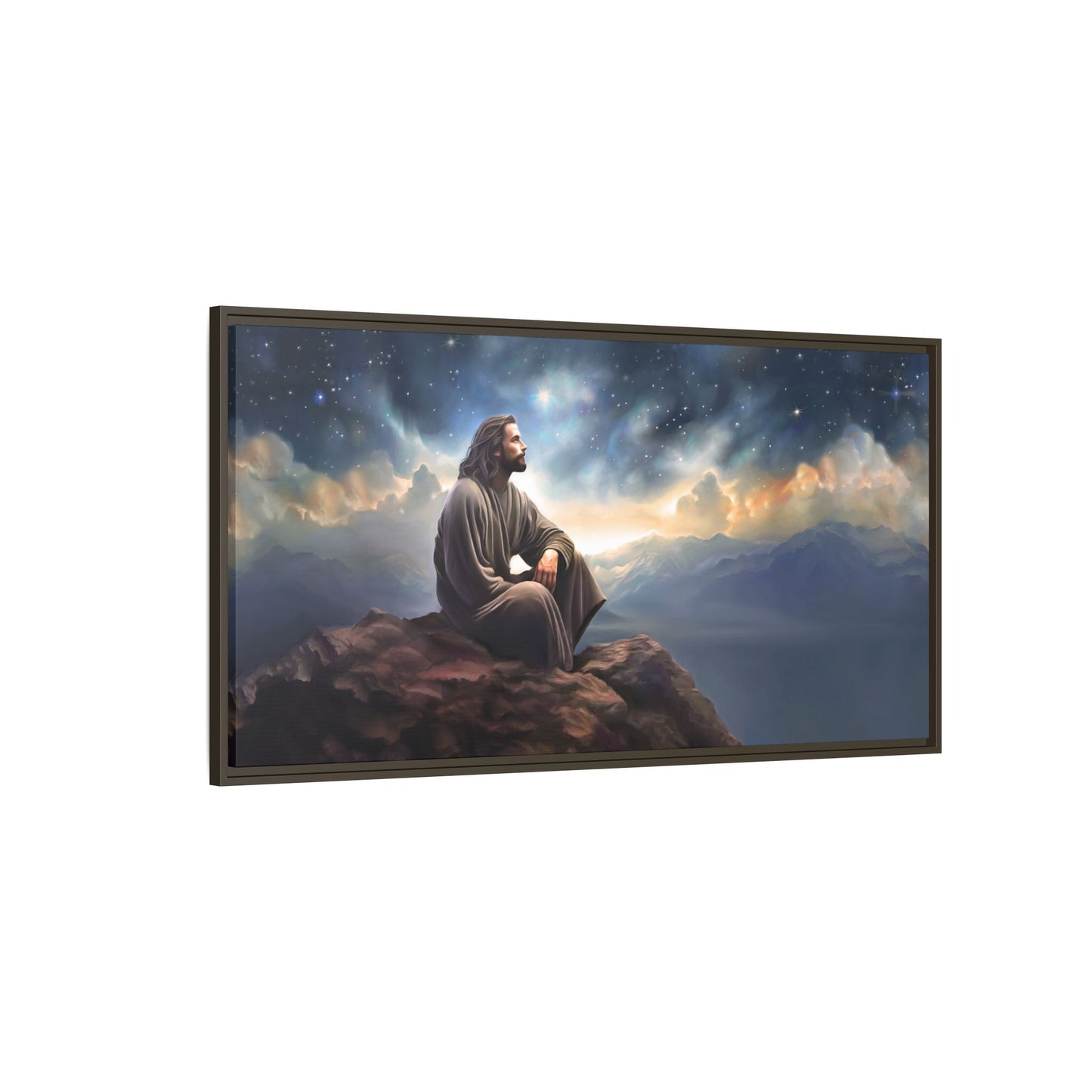 Jesus with The Stars, Canvas Print Art Framed, Jesus Christ Handmade Artwork, Deep Meditative Christian Gift