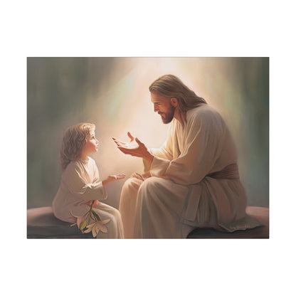 You Are The Light, fine art canvas print, Christian artwork, Jesus with a child, Jesus Christ with a little girl, Consider The Lillies