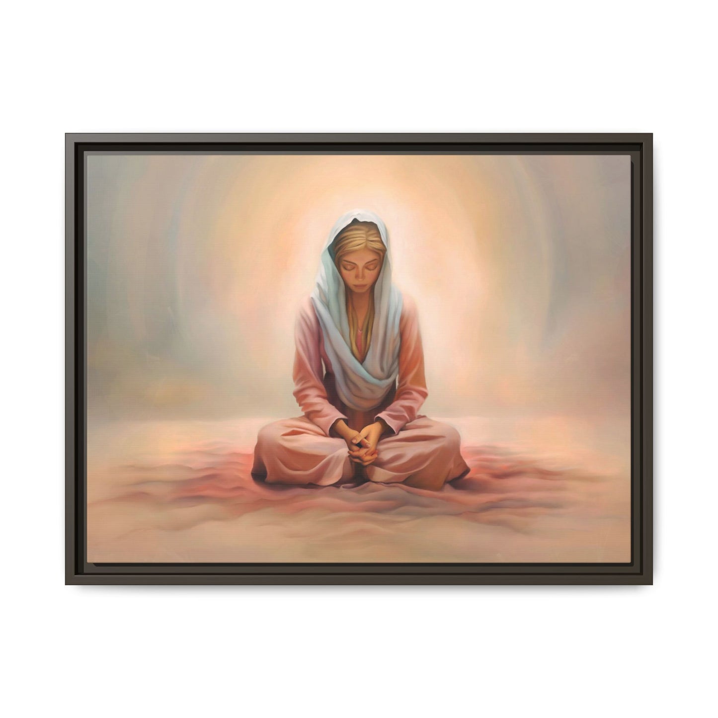 Stillness Framed Canvas Wall Art, Serene Meditation Decor, Spiritual Mindfulness Gift, Tranquil Room Accent, Woman Religious Art