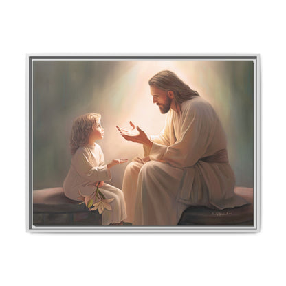 We are His Children, Fine Art Framed Canvas Print, Picture of Jesus, Jesus with a Child, Christian Gift, Christian Art, Jesus Christ Art with Child