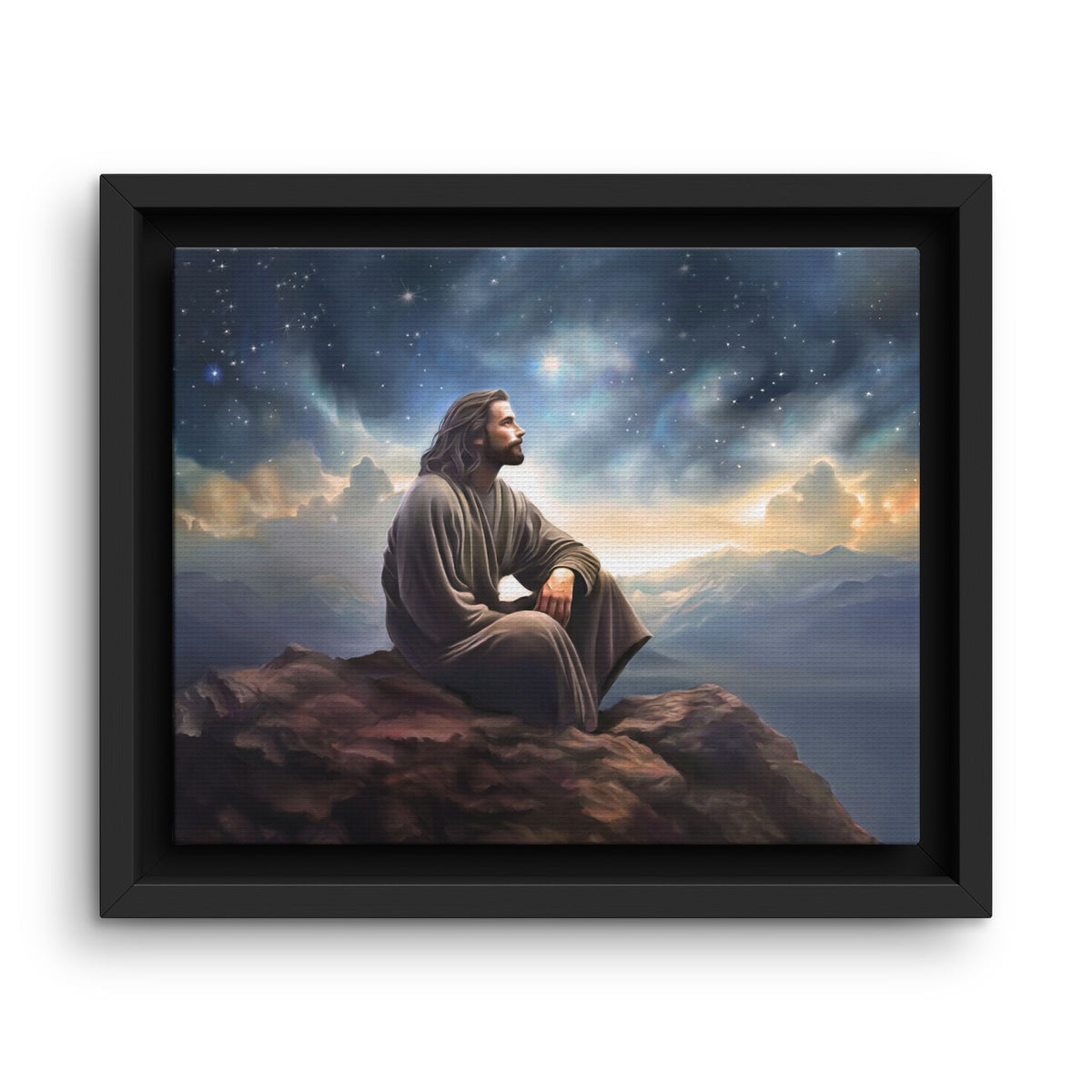 Jesus with The Stars, Canvas Print Art Framed, Jesus Christ Handmade Artwork, Deep Meditative Christian Gift