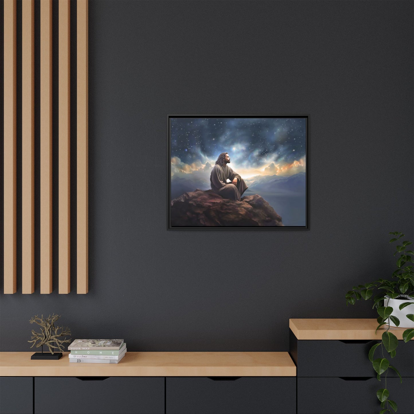 Jesus with The Stars, Canvas Print Art Framed, Jesus Christ Handmade Artwork, Deep Meditative Christian Gift