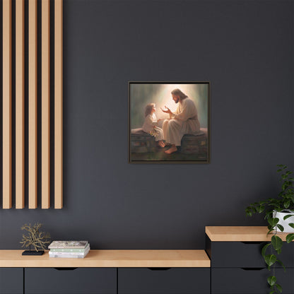 We are His Children, Fine Art Framed Canvas Print, Picture of Jesus, Jesus with a Child, Christian Gift, Christian Art, Jesus Christ Art with Child