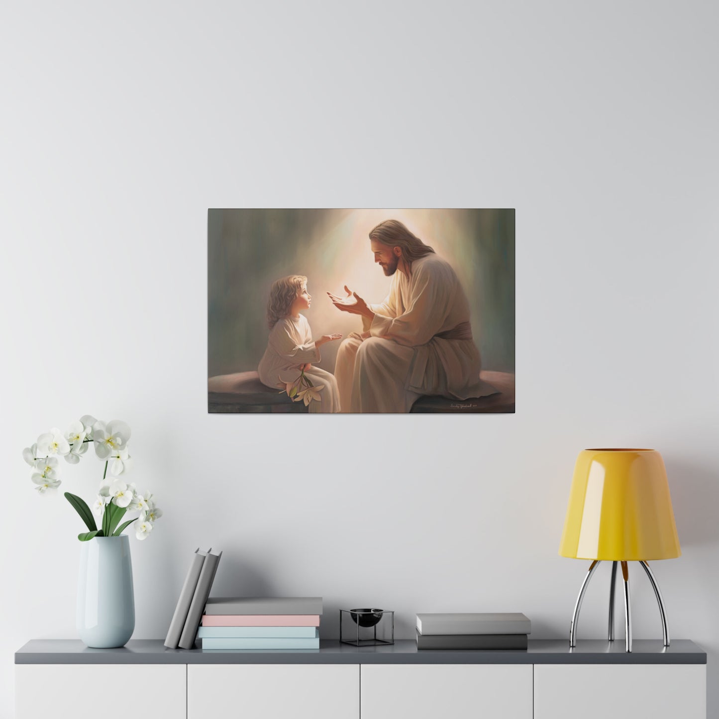 You Are The Light, fine art canvas print, Christian artwork, Jesus with a child, Jesus Christ with a little girl, Consider The Lillies