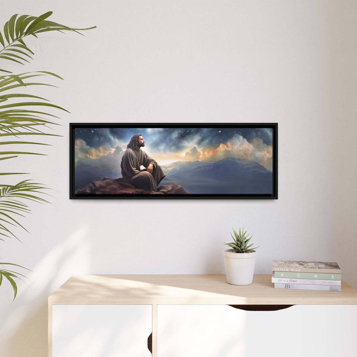Jesus with The Stars, Canvas Print Art Framed, Jesus Christ Handmade Artwork, Deep Meditative Christian Gift
