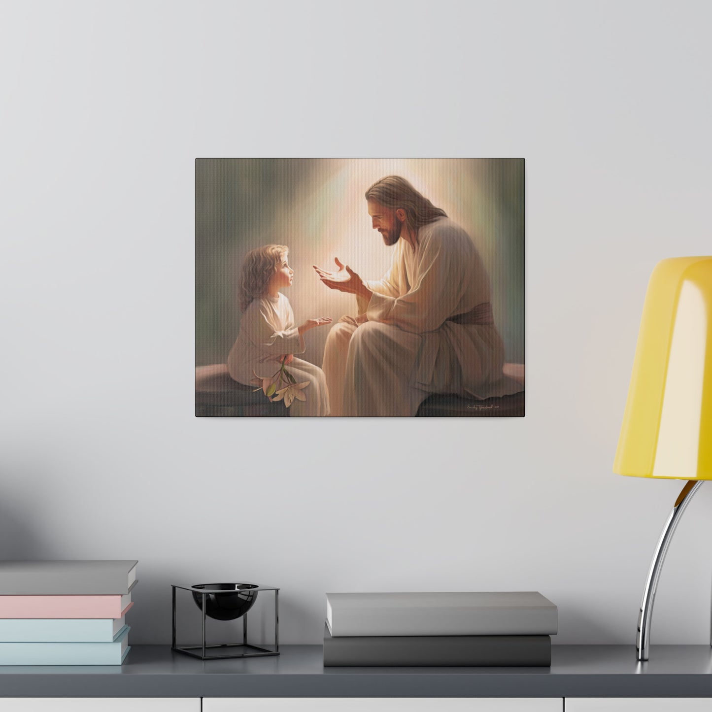 You Are The Light, fine art canvas print, Christian artwork, Jesus with a child, Jesus Christ with a little girl, Consider The Lillies