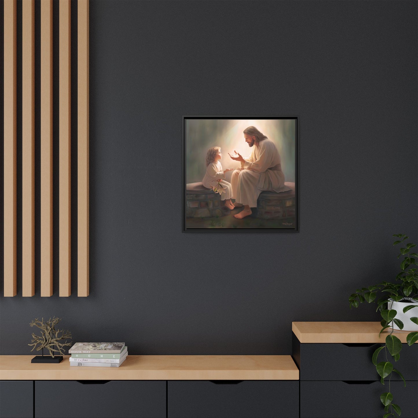 We are His Children, Fine Art Framed Canvas Print, Picture of Jesus, Jesus with a Child, Christian Gift, Christian Art, Jesus Christ Art with Child